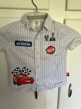 Disney Cars Lightning McQueen Short-Sleeve Button Down Shirt - White/Blue